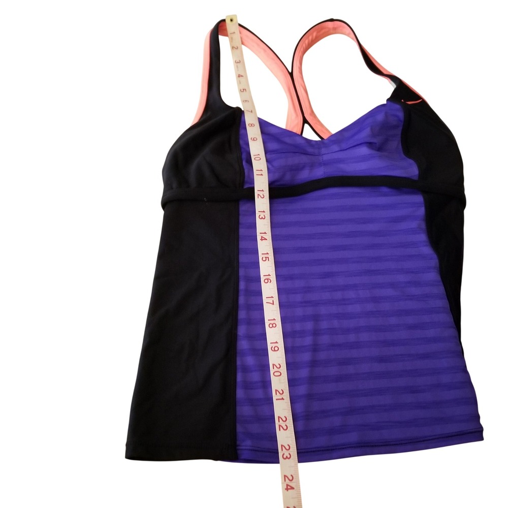 Nike Womens Tankini Top Size 12 Purple Black Coral Striped Racerback Swimwear - Picture 8 of 10